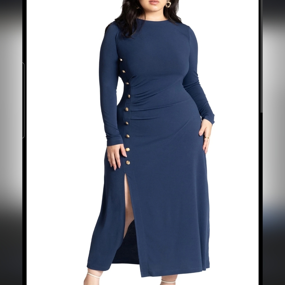 Chic Navy Button-Accent Dress